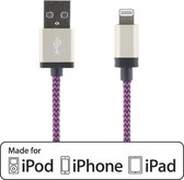 STREETZ IPLH-237 Lightning stoffen MFI USB Kabel - Geschikt voor Apple - 1 meter - Paars