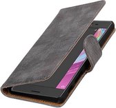 Hagedis Bookstyle Wallet Case Hoesjes Geschikt voor Sony Xperia X Performance Grijs