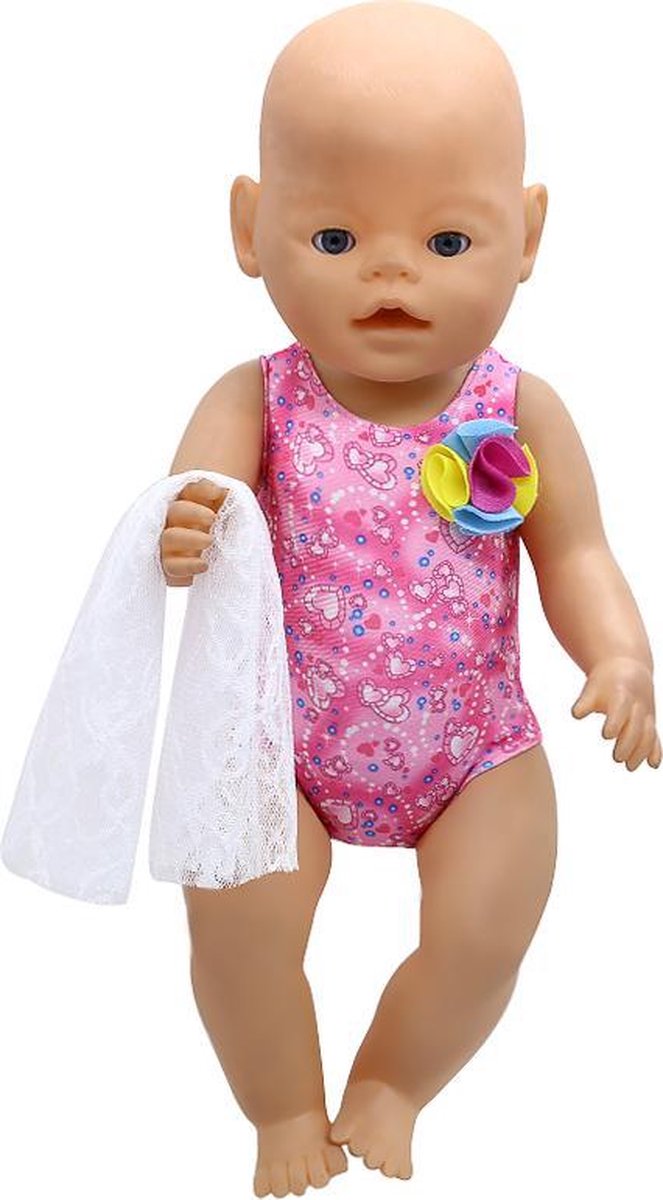 Badpak geschikt voor o.a. BABY born babypop - Zwemkleding met hartjes +  doekje van kant | bol.com