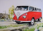 VW T1 Rood Wit Metalen wandbord 30 x 40 cm