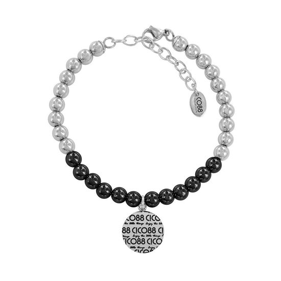 CO88 Collection Elemental 8CB 14016 Bracelet en acier avec pendentif - Pendentif CO88 et Jade Natuursteen 6 mm - Longueur 17 + 5 cm - CO88 argent / Zwart