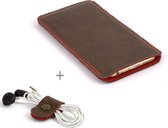 Jaccet - Google Pixel 4 case - Handgemaakt Lederen insteekhoes. Bruin leer met rood wolvilt voering.