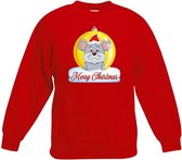 Kersttrui Merry Christmas muis kerstbal rood jongens en meisjes - Kerstruien kind 7-8 jaar (122/128)