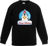Kersttrui Merry Christmas pinguin kerstbal zwart jongens en meisjes - Kerstruien kind 7-8 jaar (122/128)