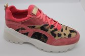 Le Babe dames dad sneaker - panterprint - roze - maat 38