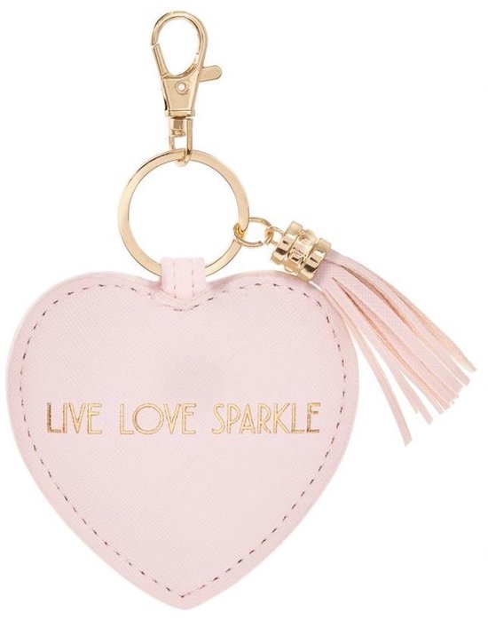 sleutelhanger hart roze . Tekst : live love sparkle | bol