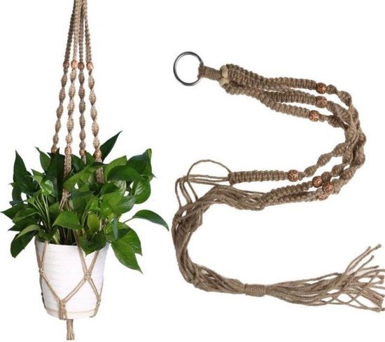 Kraeoke Macramé Plantenhangers - Set Van 2 Witte Katoenen Hangers (105cm)