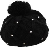 Muts met Kristallen en Pompon - Beanie - Acryl - Zwart - Dielay