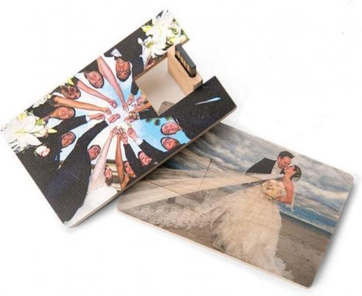 Hout creditcard usb stick foto of naam bedrukken