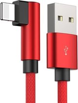 Buig oplader USB voor iPhone Xs, Xr, X, 8, 8-Plus, 7, 7-Plus, 6s, 6, 6-Plus, 5c, 5, 5s – 90 Graden oplaadkabel – Rood