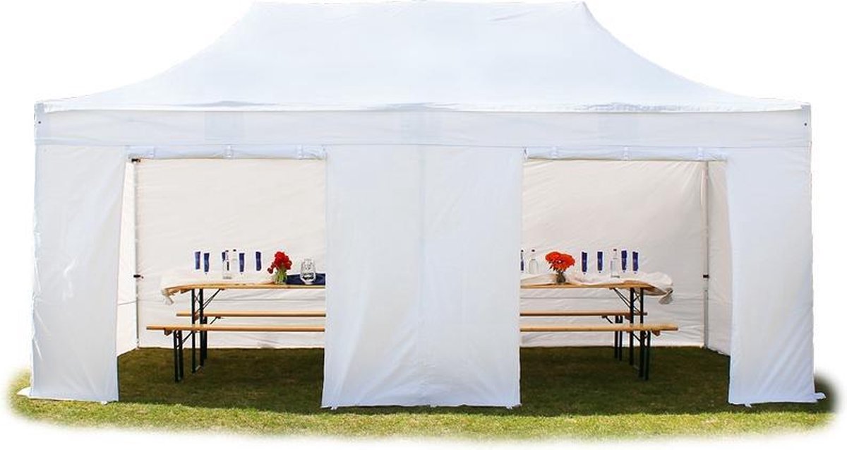 4x8 m Easy Up partytent Vouwpaviljoen PVC brandvertragend met zijwanden, PROFESSIONAL alu 50 mm, wit