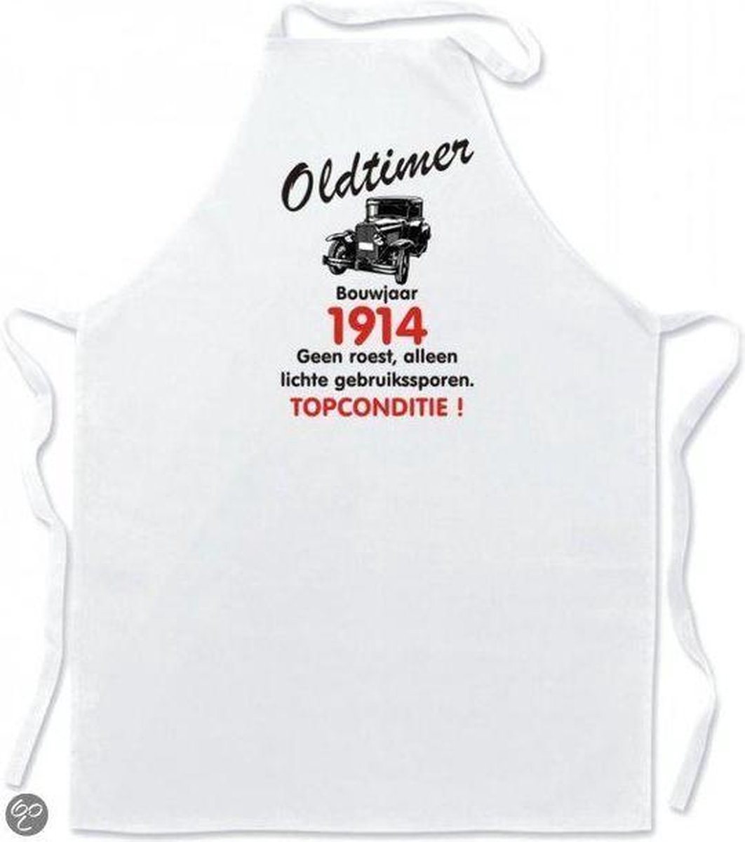 Mijncadeautje Keukenschort - Oldtimer Bouwjaar (geboortejaar) 1914