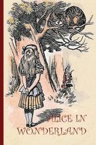 Alice in Wonderland: Alice met een kat in een boom, met de tekst 'Alice in Wonderland'.
