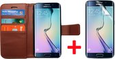 Hoesje voor Samsung Galaxy S6 Edge Book Case Portemonnee + Screenprotector Folie - Cover voor 3 Pasjes Bruin