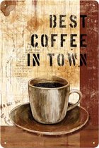 Best Coffee in Town - Metalen wandbord met reliëf - 20 x 30 cm