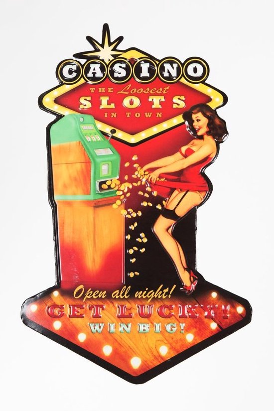 Signs-USA Casino Slots - Machine à sous Las Vegas - Panneau mural rétro - 25 x 40,5 cm