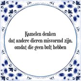 Tegeltje met Spreuk (Tegeltjeswijsheid): Kamelen denken dat andere dieren misvormd zijn, omdat zij geen bult hebben + Kado verpakking & Plakhanger