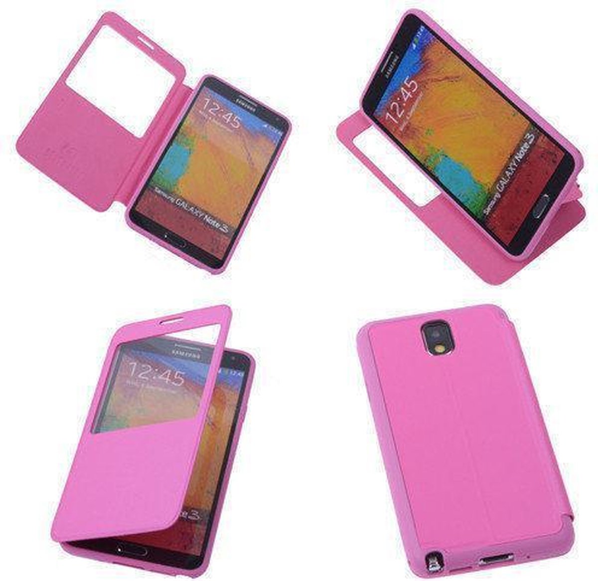 View Cover Pink Samsung Galaxy Note 3 Stand Case TPU Book-style