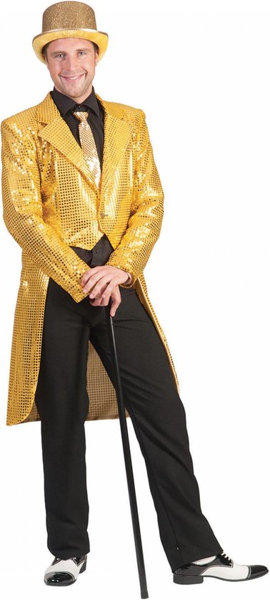 Goudkleurige slipjas met lovertjes voor mannen - Volwassenen kostuums