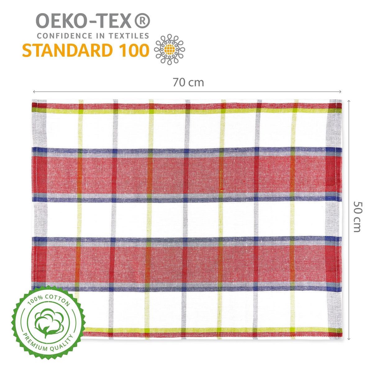 Lumaland - Theedoeken - Santorini serie - 4 kleuren - set van 4 - 100% katoen - 50x70cm - Rood