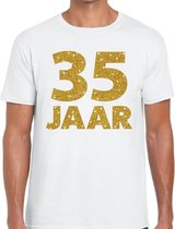 35 jaar goud glitter verjaardag/jubileum kado shirt wit heren M