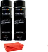 Motip Bitumen undercoating Spuitbus - Voertuigonderhoudsmiddel - 2x500ml -Mircovezeldoek