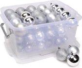 Kerstversiering opbergboxen met 70 zilveren kunststof kerstballen - Kerstboomversiering/kerstversiering