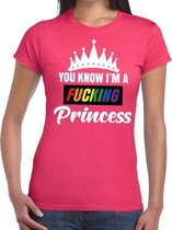 Roze You know i am a fucking Princess gay pride t-shirt dames XS