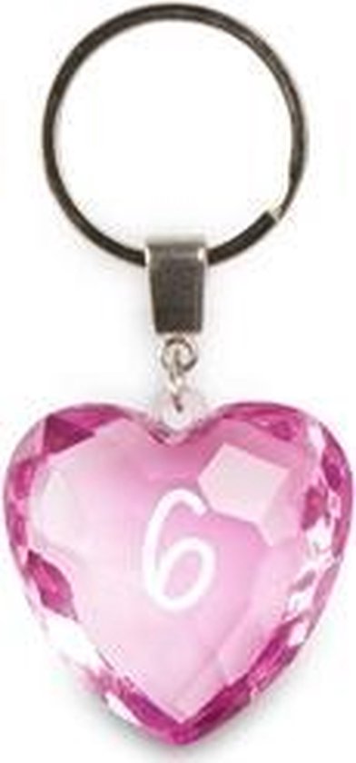 sleutelhanger - 6 jaar - diamant hartvormig roze