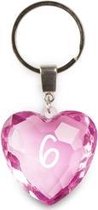 sleutelhanger - 6 jaar - diamant hartvormig roze