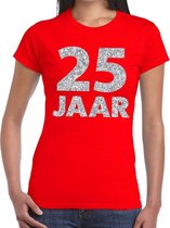 25 jaar zilver glitter verjaardag/jubileum shirt rood dames S