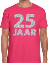 25 jaar zilver glitter verjaardag/jubilieum shirt roze heren M