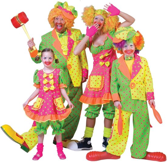 Clownkostuum | Fluo met stippen | Jongen | Maat 152 | Carnaval kostuum |  Verkleedkleding | bol.com