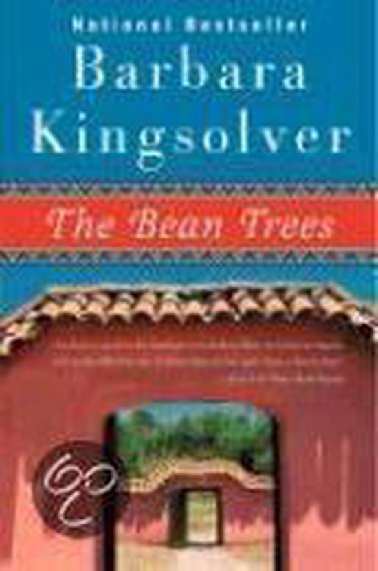 Boek 'The Bean Trees' van Barbara Kingsolver, met een rode en blauwe omslag die een Mexicaans huis voorstelt.