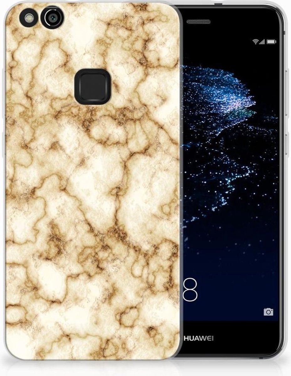 Huawei P10 Lite TPU Siliconen Hoesje Marmer Goud