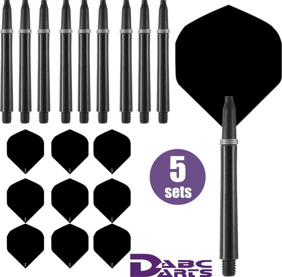Thumbnail van een extra afbeelding van het spel ABC Darts Flights + Dart Shafts Zwart - 5 sets Dartflights en Dartshafts