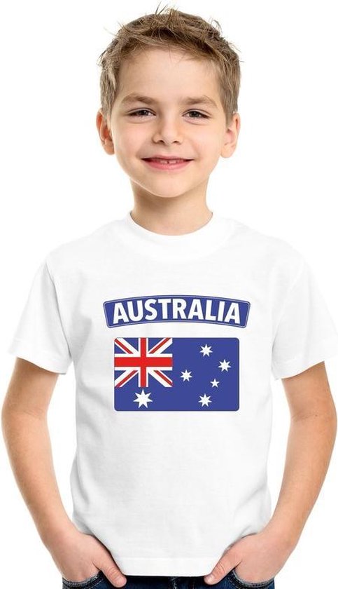 T-shirt met Australische vlag wit kinderen 158/164