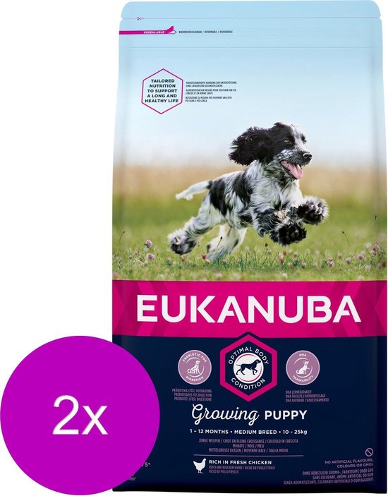 Eukanuba Growing Puppy Medium Breed Kip - Hondenvoer - 2 x 3 kg