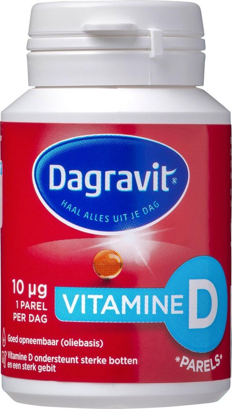 Dagravit Vitamine D 10µg parels - Ondersteunt het behoud van sterke botten en een sterk gebit - Goed opneembaar door de oliebasis - 100 parels