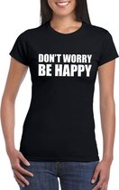 Dont worry be happy tekst t-shirt zwart dames M