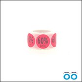 Etiket - Reclame-sticker - 60% korting - rond 35 mm - fluor-Rood - rol à 500 stuks