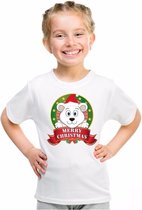 Kerst t-shirt voor jongens met ijsbeer print - wit - shirt voor jongens en meisjes XS (110-116)