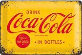 Coca Cola yellow logo. Retro reclame wandbord. Reclamebord Amerika USA. Metaal