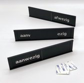 Schuifbordje Aanwezig - Afwezig - 255 mm x 57 mm - Bevestiging twee 3M dubbelzijdige stickers - Promessa-Design.