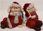 Set de 2 poupées enfants de Noël en vêtements d'hiver 9 cm