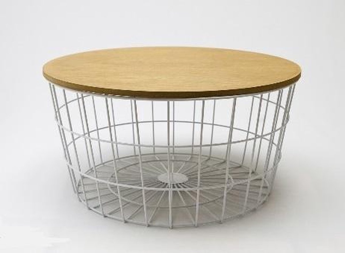 Buitensporig oppervlakkig spannend Ronde metalen Sidetable/Opbergmand met houten deksel 55 cm - Wit | bol.com