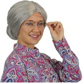 Barbe Blanche - Perruque - Grand-mère - Avec chignon - Luxe - Gris