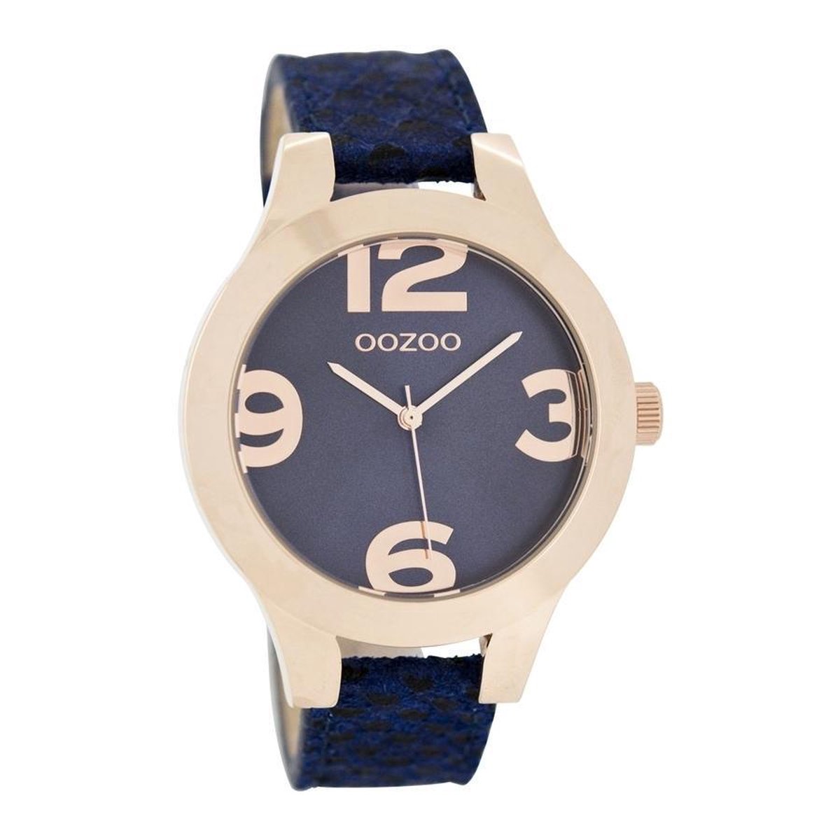 Rosé goudkleurige OOZOO horloge met donker blauwe leren band - C7598