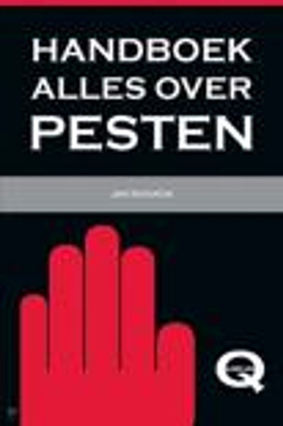 Boek 'Handboek Alles over Pesten' met een rode hand en het logo van Uitgeverij Quirijn.