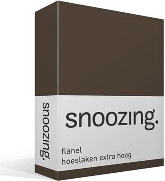 Snoozing - Flanel - Hoeslaken - Extra Hoog - Lits-jumeaux - 180x210/220 cm - Bruin